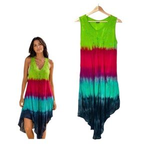 Rainbow Tie-Dye Swing Dress
Swim Cover Up Embroidery Detail One Size Fits Most